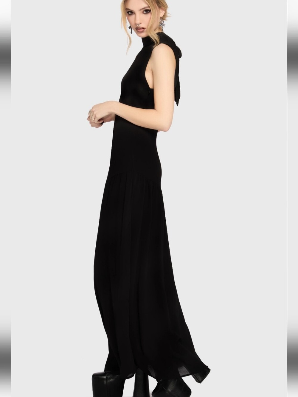 Killstar Black Tie-Shoulder Maxi Dress